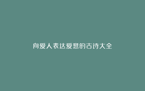 向爱人表达爱意的古诗大全