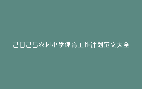 2025农村小学体育工作计划范文大全