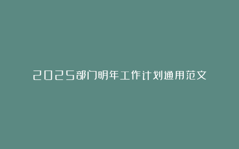 2025部门明年工作计划通用范文