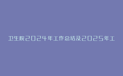 卫生院2024年工作总结及2025年工作计划优质范文