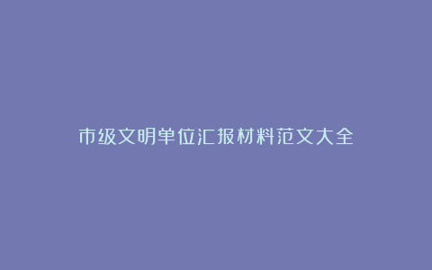 市级文明单位汇报材料范文大全