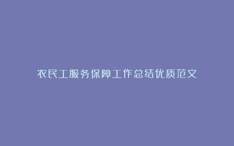 农民工服务保障工作总结优质范文